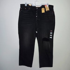 Levi's women's wedgie straight black jeans size 20W button fly distressed